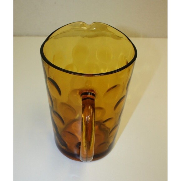 Vintage MOD MCM Amber Retro Solid Glass Water Tea Polka Dot Pitcher Rare - Picture 2 of 6